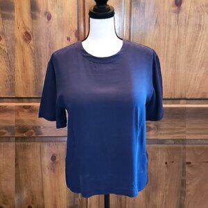 Casual Corner Silk Short Sleeve Blouse, Navy